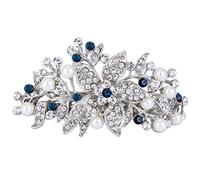 EVER FAITH® Cristal Autrichien Perle Artificielle Crème Pince Femme Mariée Hibiscus Clair & Bleu