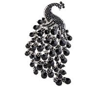 EVER FAITH Femme Cristal 4 inch Fête Élégant Paon Animal Broche Noir Ton d'argent