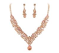 EVER FAITH Femme Cristal Autrichien Mariage Floral Vague Goutte d'eau Collier Boucle d'oreilles Parures Champagne Color Rose Ton d'or