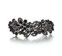 EVER FAITH Femme Cristal Autrichien Quotidien Art Déco Fleur Feuille Barrette de Cheveux Clip Noir Ton d'argent