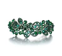 EVER FAITH Femme Cristal Autrichien Quotidien Art Déco Fleur Feuille Barrette de Cheveux Clip Vert Ton d'argent