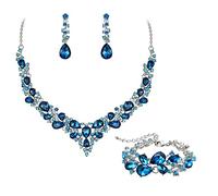 EVER FAITH Parure de bijoux pour femme Cristal Autrichien en larme Cluster Déclaration Collier Boucles d'oreilles Lien Bracelet Ensemble Mariage Bijoux de Mariée, Verre, Pas de gemme