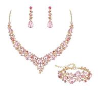 EVER FAITH Parure de bijoux pour femme Cristal Autrichien en larme Cluster Déclaration Collier Boucles d'oreilles Lien Bracelet Ensemble Mariage Bijoux de Mariée, Verre, Pas de gemme