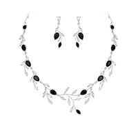 EVER FAITH Parures Bijoux de Mariée en Forme de Poire pour CZ Collier Boucles d'oreilles Pierres de Naissance Noir Ton d'argent