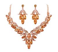 EVER FAITH Parures Bijoux de Mariée Mariage Cristal Feuille Vigne Collier Boucles d'oreilles Femme Fille Champagne Ton Rosé Or