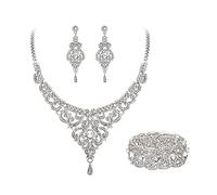 EVER FAITH Parures Cristal Rétro 1920 Vase de Bal Collier Boucles d'Oreilles Bracelet Extensible Bijoux pour Mariage Clair