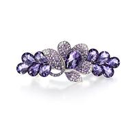 EVER FAITH Pince à Cheveux Femme Cristal Autrichien pour Bal Orchidée Feuille Goutte d'eau Cheveux Accessoires Violet Ton d'argent
