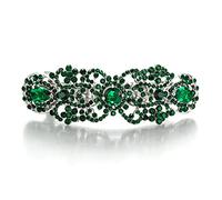 EVER FAITH Pince à Cheveux Mariage Cristal Autrichien CZ Art Déco Fleur Larme Goutte Clip Cheveux pour Dames Mariée Fête Vert Ton d'argent