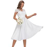 Ever-Pretty A-Line Robe de Mariée Longue Femme en Dentelle Col en V à Mancherons Taille Empire Simple Blanc 36