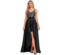 Ever-Pretty Asymétrique Robe de Soirée Bal Longue Femme Paillettes Col V Élégante Noir 42