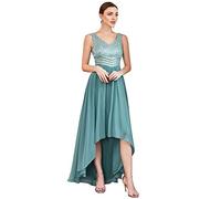 Ever-Pretty Asymétrique Robe de Soirée Grande Taille Longue Femme à Paillettes en Mousseline Col V Élégante Bleu fumé 52