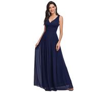 Ever-Pretty Col V Robe de Soirée Longue Femme Mousseline de Soie A-Line Taille Empire Femme Bleu Marine 40