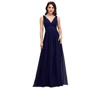 Ever-Pretty Col V Robe de Soirée Longue Femme Mousseline de Soie A-Line Taille Empire Femme Bleu Marine 36