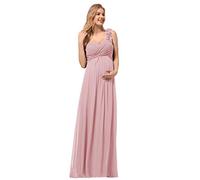 Ever-Pretty Enceinte Robe de Soirée Seule Épaule Femme Longue Plissée en Maternité en Mousseline Une Bretelle Fleurs Rose Clair 42