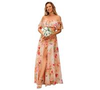 Ever-Pretty Fendue Robe de Demoiselle d'honneur Soirée Femme Longue Cérémonie Imprimé Pêche 42