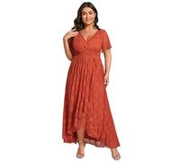 Ever-Pretty Plus Robe maxi formelle à col en V et manches volantées pour femme - Taille empire plissée - 01489-DA, orange brûlé, 56