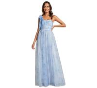 Ever-Pretty Robe Ceremonie Été Femme Plissé Tulle Imprimée sans Bretelles Taille Empire Classique Robe Demoiselle d'honneur Femme Glace Bleue 42
