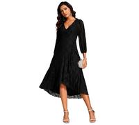 Ever-Pretty Robe Ceremonie Femme Dentelle High Low Col V Manches Longues Midi Soirée Noir 46