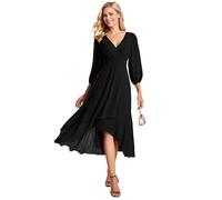 Ever-Pretty Robe Cocktail Femme en Mousseline High Low Manches Longues Soirée Noir 42