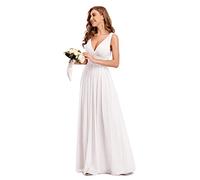 Ever-Pretty Robe de Bal Longue Femme Décolleté en V en Mousseline de Soie Classique Blanche 40