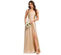 Ever-Pretty Robe de Demoiselle d'honneur Femme Satin Fendu Col Carré Bretelle Plis Champagne 40