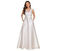 Ever-Pretty Robe de Demoiselle d'honneur Femme Satin Poches Col V Taille Empire sans Manches Blanc 56