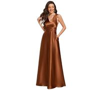 Ever-Pretty Robe de Demoiselle d'honneur Femme Satin Poches Col V Taille Empire sans Manches Bronze 58