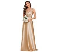 Ever-Pretty Robe de Demoiselle d'honneur Femme Satin Poches Col V Taille Empire sans Manches Champagne 52