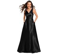 Ever-Pretty Robe de Demoiselle d'honneur Femme Satin Poches Col V Taille Empire sans Manches Noir 42