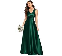Ever-Pretty Robe de Demoiselle d'honneur Femme Satin Poches Col V Taille Empire sans Manches Vert Foncé 46