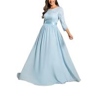 Ever-Pretty Robe de Demoiselle d'honneur Longue Dentelle Mousseline Manches 3/4 Taille Empire Col Rond Bleu Ciel 52