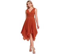 Ever-Pretty Robe de Demoiselle d'honneur Longue Femme Asymétrique Col en V en Mousseline de Soie Plissé Classique Orange brûlée 54