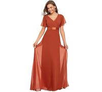 Ever-Pretty Robe de Demoiselle d'honneur Longue Manches Volantées Col V Robe Femme Chic Et Elegant Orange Caramel 36