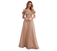 Ever-Pretty Robe de Demoiselle d'honneur Tulle Brillant Col V Fine Bretelle A Line Taille Empire Or Rose 38