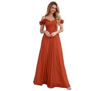 Ever-Pretty Robe de Demoiselle d'honneur Tulle Brillant Col V Fine Bretelle A Line Taille Empire Orange Caramel 36
