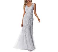 Ever-Pretty Robe de Mariage Gala Soirée sans Manche Élégante à Paillettes Sirène Femme Longue Argenté 52