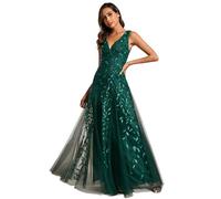 Ever-Pretty Robe de Mariage Mère Tulle Paillettes Col V Taille Empire sans Manches Invités Mariage Moulante Vert Foncé 40