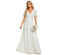 Ever-Pretty Robe de Mariée Pas Cher Manches Volantées Appliqué A Line Mousseline Moulante Beige 40