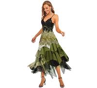 Ever-Pretty Robe de Soirée Asymetrique en Dentelle Volants Décolleté Femme Noir et Vert 40