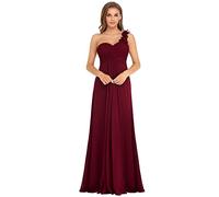 Ever-Pretty Robe de Soirée Asymétrique Longue Femme pour Mariage Plissée en Mousseline Fluide Une Bretelle à Fleurs 40 Bordeaux