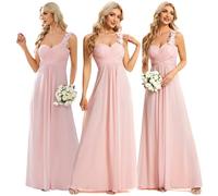 Ever-Pretty Robe de Soirée Asymétrique Longue Femme pour Mariage Plissée en Mousseline Fluide Une Bretelle à Fleurs 42 Rose
