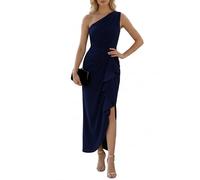 Ever-Pretty Robe de Soirée Chic Col Asymétrique sans Manche Tricot Maxi Robe Fourreau Bleu Marine 36