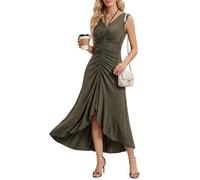 Ever-Pretty Robe de Soirée Chic Encolure en V sans Manche Tricot Maxi Robe Fourreau Vert Olive 44