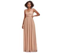 Ever-Pretty Robe de Soirée Col en V Taille Empire A-Line Élégante Longue Briller Femme Chic Or Rose 38