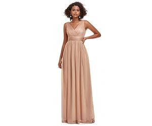 Ever-Pretty Robe de Soirée Col en V Taille Empire A-Line Élégante Longue Briller Femme Chic Or Rose 38