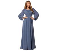 Ever-Pretty Robe de Soirée Élégante Taille Empire Col Rond Manches Lanternes Casual Bleu Brume 50