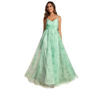 Ever-Pretty Robe de Soirée Été Longue Femme Tulle Imprimé Bretelles sans Manches Col V Taille Empire Robe de Demoiselle d'honneur Chic Verte Menthe 40