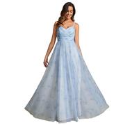 Ever-Pretty Robe de Soirée Été Longue Femme Tulle Imprimé Bretelles sans Manches Col V Taille Empire Robe de Demoiselle d'honneur Chic Glace Bleue 48