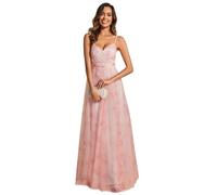 Ever-Pretty Robe de Soirée Été Longue Femme Tulle Imprimé Bretelles sans Manches Col V Taille Empire Robe de Demoiselle d'honneur Chic Rose 36