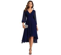 Ever-Pretty Robe de Soirée Femme A Line High Low Col V 3/4 Manches pour Mariage Chic Bleu Marine 60